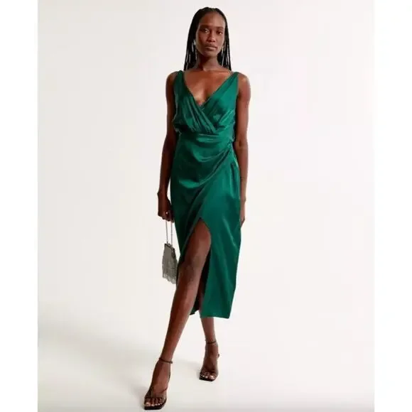 Abercrombie & Fitch | Dresses | Abercrombie Fitch Satin Draped Wrap Midi  Dress Size Medium New Party Formal | Poshmark